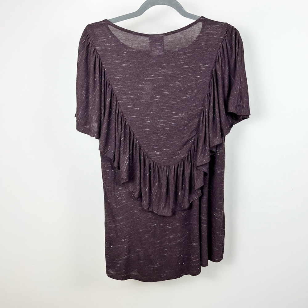 Anthropologie Brown Ruffle-Front Short Sleeve Top - Picture 4 of 7